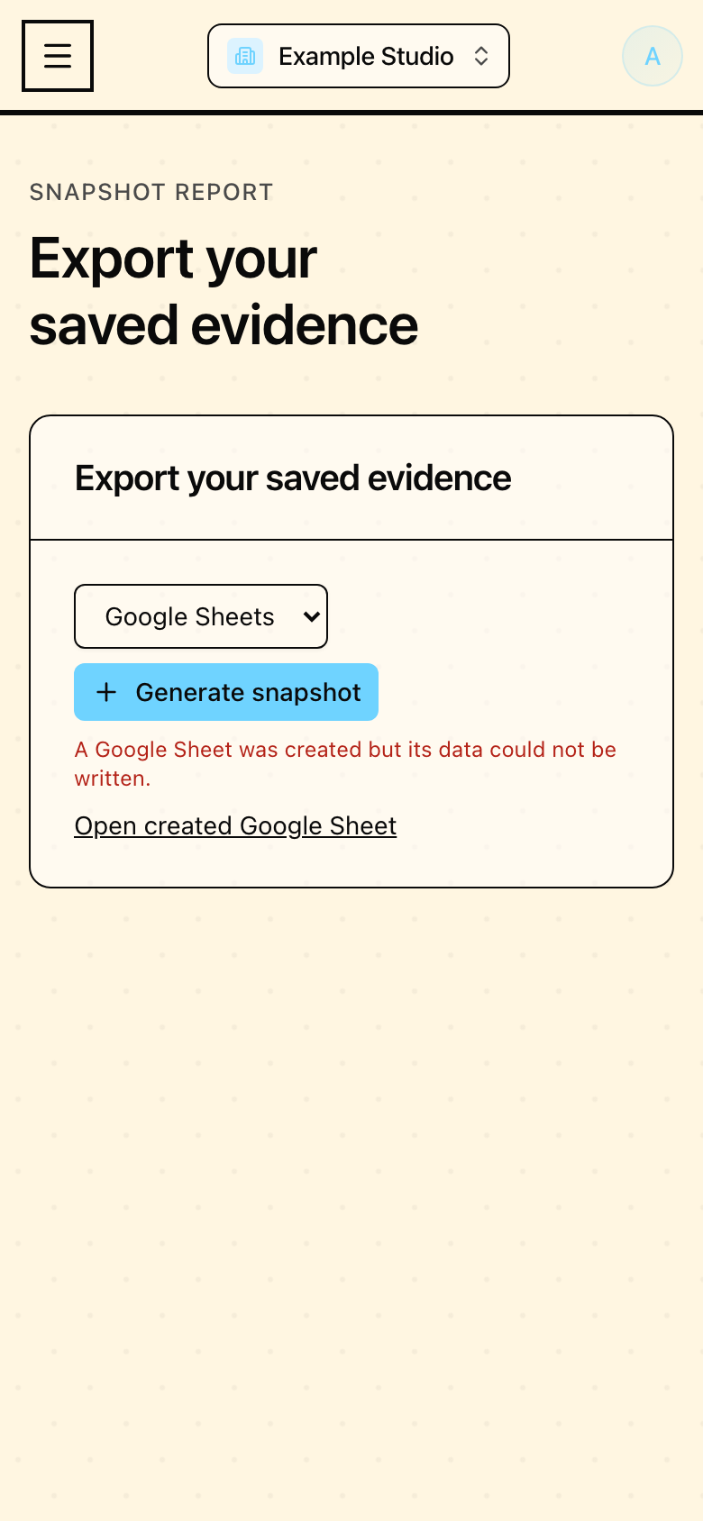 Partial export recovery in Mapseen's mobile interface, with sample data