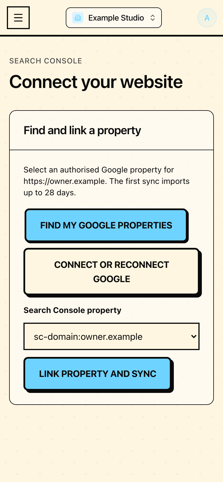 Matching Google property mobile preview with sample data