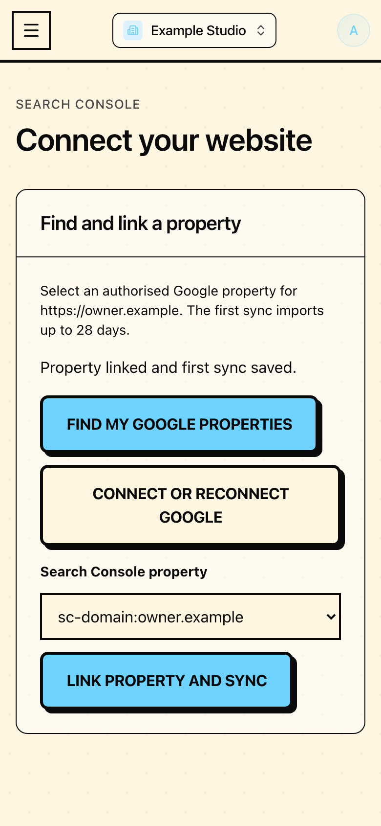 First sync confirmation in Mapseen's mobile interface, with sample data