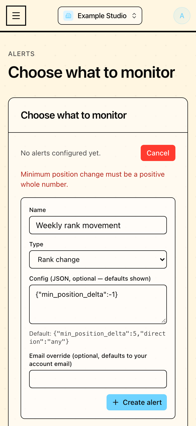 Alert validation in Mapseen's mobile interface, with sample data