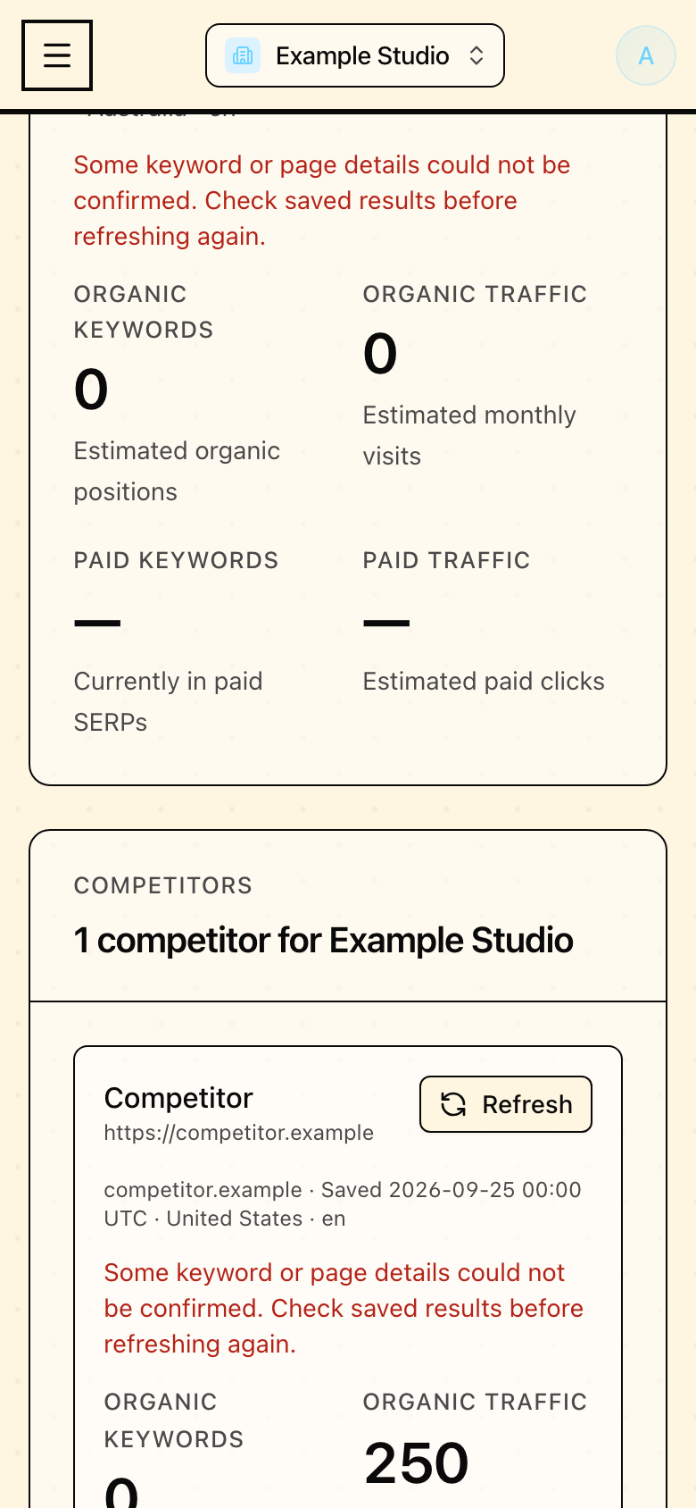 Persistent import status in Mapseen's mobile interface, with sample data